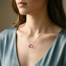 Load image into Gallery viewer, N272 Single briolette on dainty chain - BESTSELLER: 16" / Mystic Pink Topaz / 14K Gold Fill
