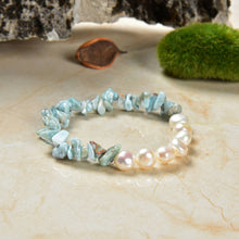 Load image into Gallery viewer, Larimar &amp; Cultured Pearl Stretch Bracelet

